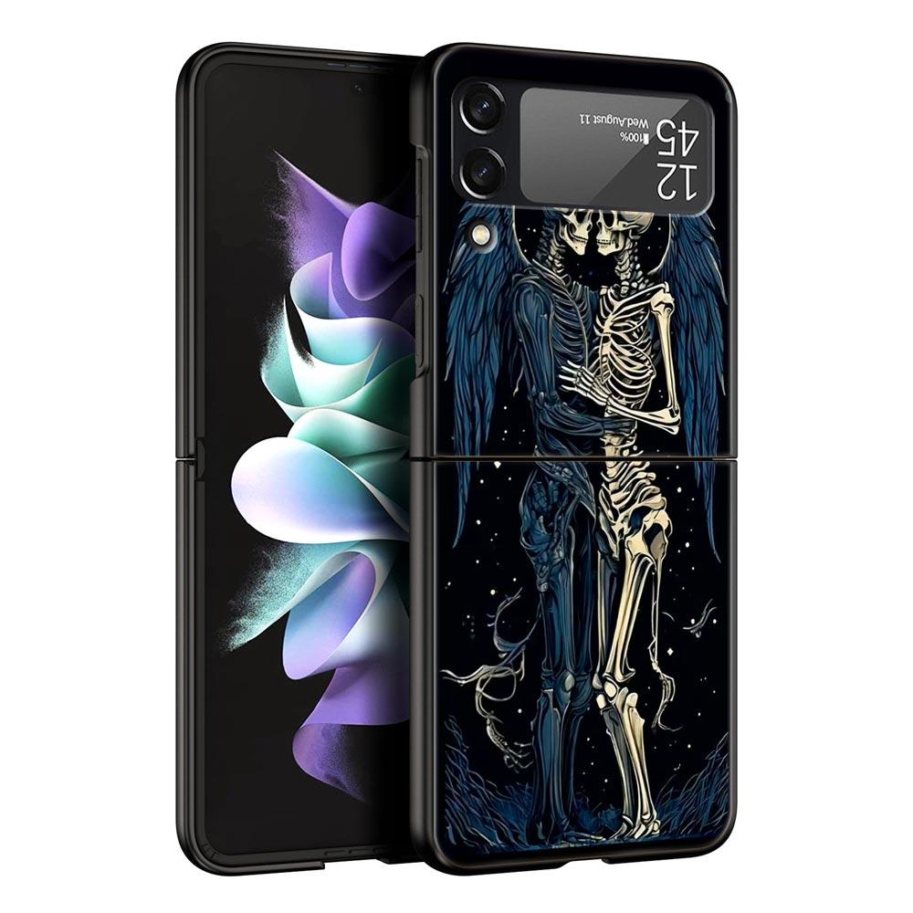 Hard PC Phone Case For Samsung Galaxy Z Flip 7 6 5 4 Black Cover For Galaxy Z Flip 3 Foldable Shockproof Skeleton Love Skull Bag