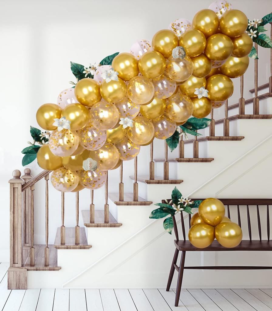 EXGOX 90 Pieces Balloon Set Gold Balloons for Birthday Celebration Party Decorations Wedding Graduation Opening Anniversary Coming of Age 10-inch