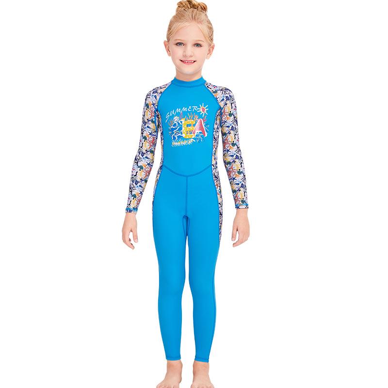 Children's Long Sleeve One-Piece Swimsuit - Sun Protection, Quick-Dry, Ideal for Snorkeling and Training.