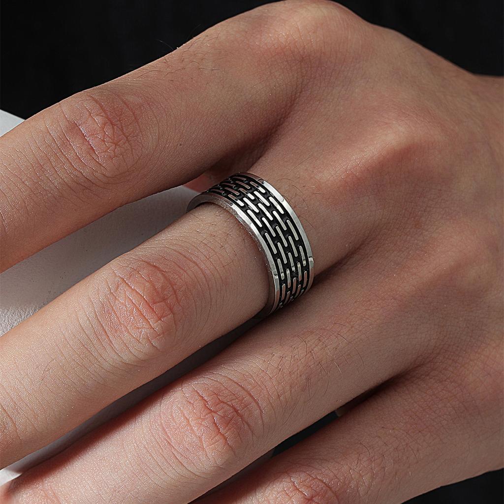 New Vintage 8mm Black Pattern Ring for Men and Women