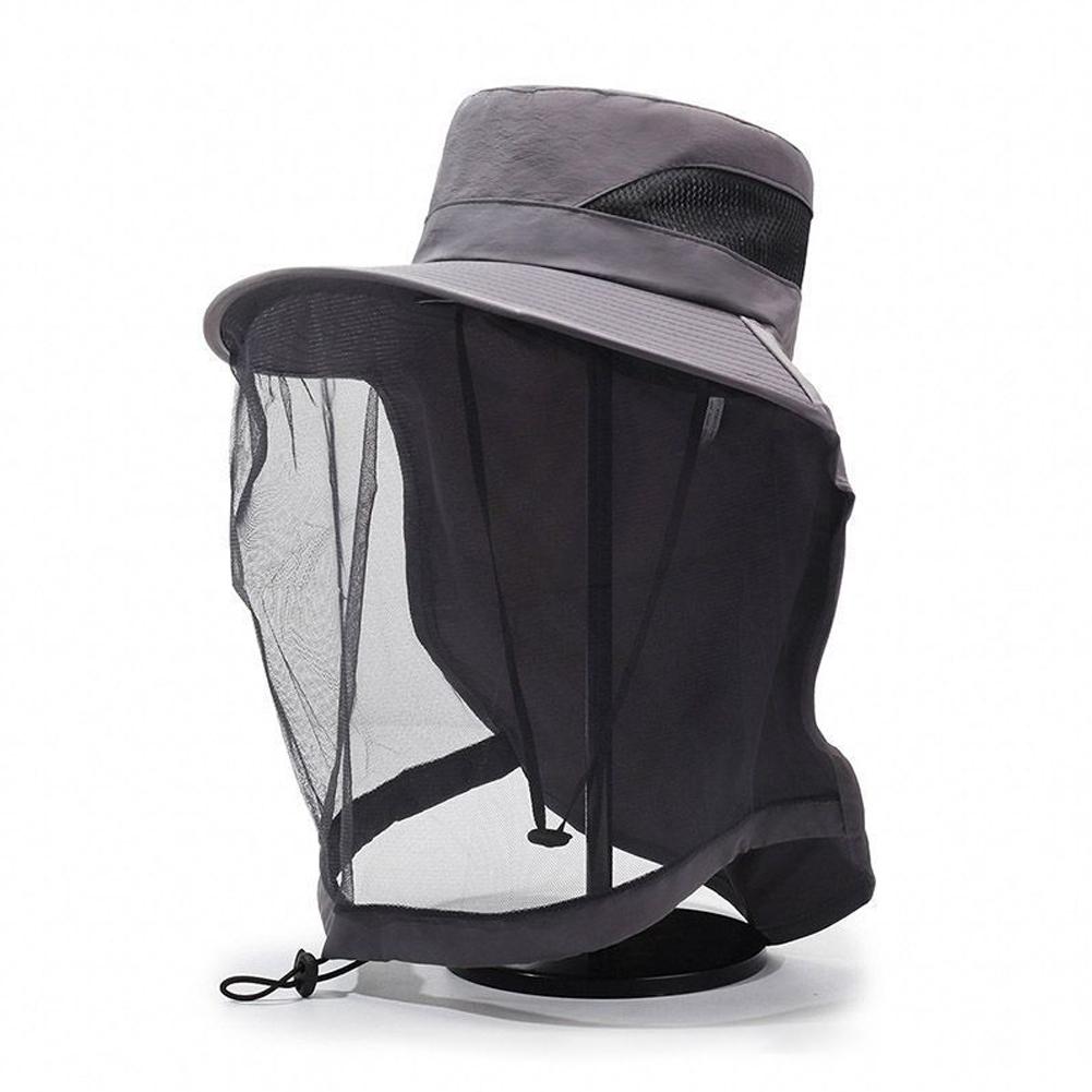 

Summer Insect Proof Cap Mosquito Hat For Women Men Face Neck Protection Bucket Hat Outdoor Jungle Farm Fishing Sun серый