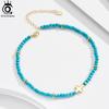 ORSA JEWELS New Summer Beach 925 Sterling Silver Cross Anklet for Women Turquoise Gemstone Beaded Chain Anklet Jewelry Gift SA86