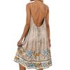 Damen-Rückenfreies Spaghettiträger-Kleid, Ärmelloses Dünn-Träger-Fließendes Strandurlaub-Kurzkleid, Mit Rückenband.