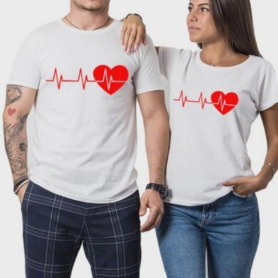 Heartbeat Valentines Day Couple Loose Casual Shirts Lovers Husband Wife Unisexs Womens Matching Gift Fashion T Shirt