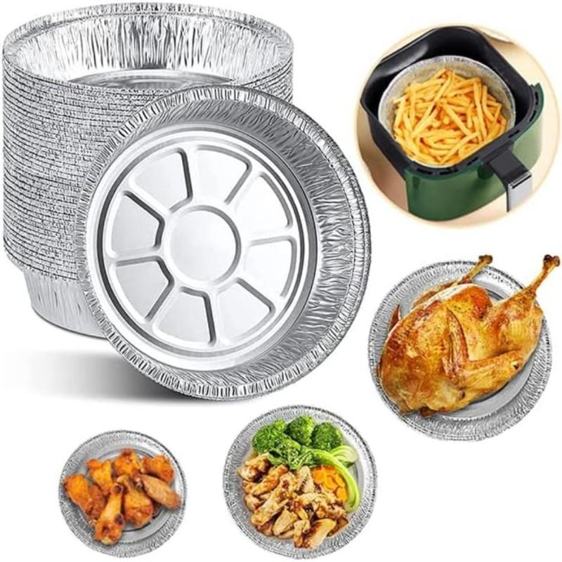 10Pcs Round Food Grade Aluminum Foil Trays Disposable Silver Portable for Baking Party Takeaway Outdoor Camping
