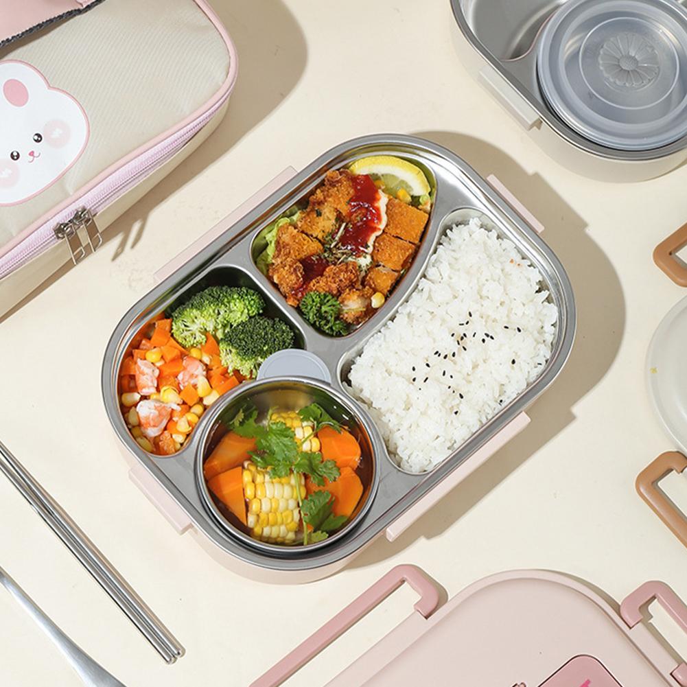 Edelstahl Bento Box Mikrowellengeeignet 850/1500ml Auslaufsicher Versiegelter Lebensmittelbehälter Leicht zu Reinigen Hase 2/4/5 Fächer für Mittagessen