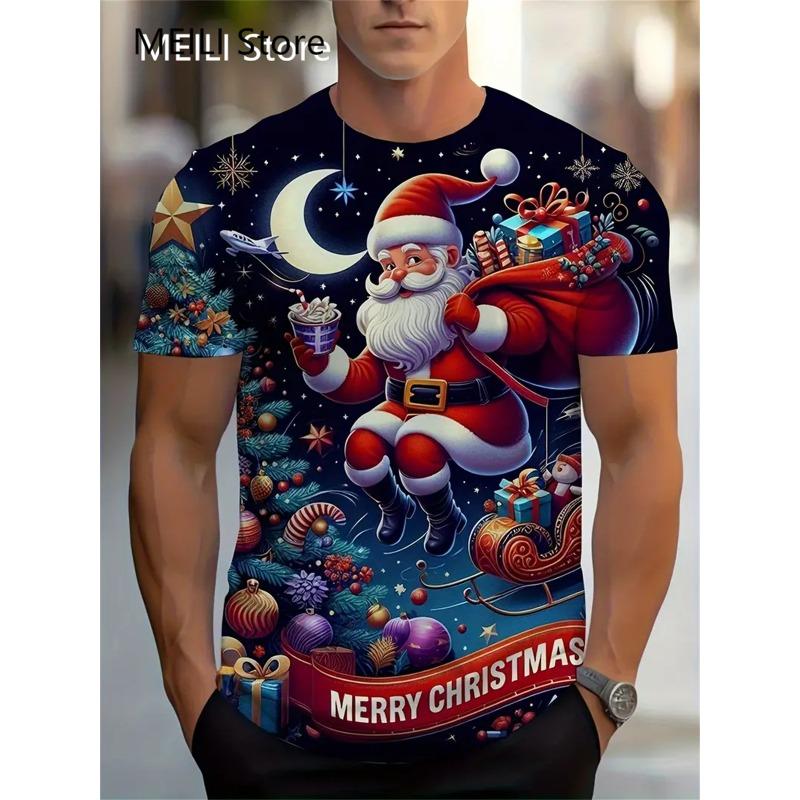 Christmas Men's T Shirt Funny 3D Santa Claus Print T Shirts Casual Pullover Short Sleeve Fashion Shirts Graphic Tees Sweatshirt