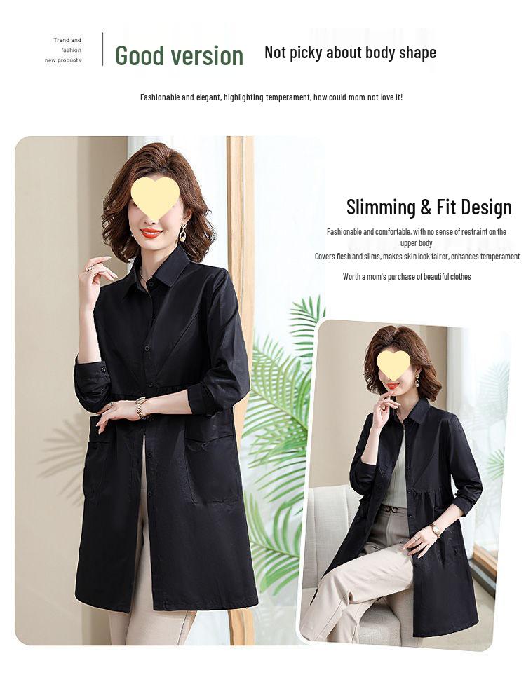 2025 Slimming Waist-Cinch Mid-Length Trench Coat for Middle-Aged Women - Spring/Autumn