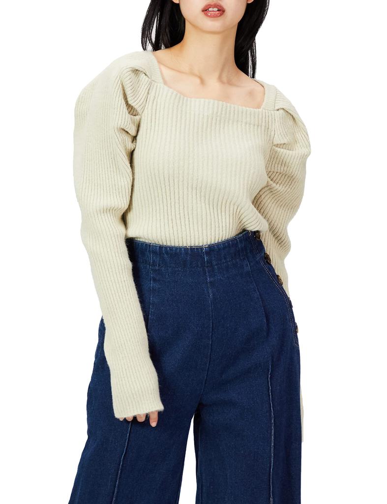 Mira Owen Square Neck Volume Sleeve Knit 09WNT214170 IVR 0 Women's