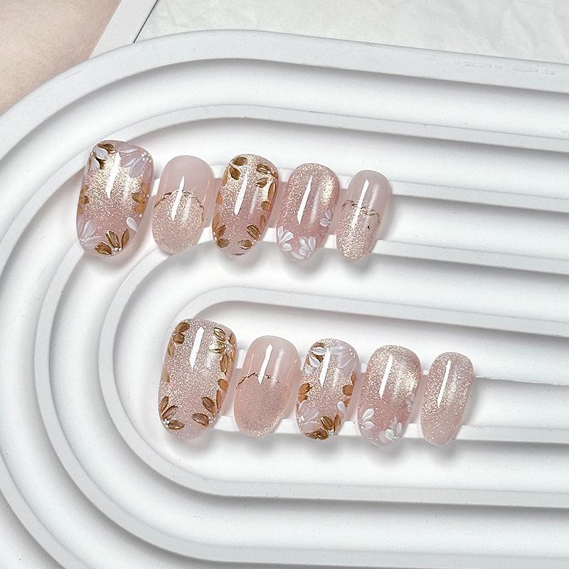 Handmade Oval Cat Eye Nail Art Patches - Medium-Long, High-End, Whitening, Hand-Painted Boutique.