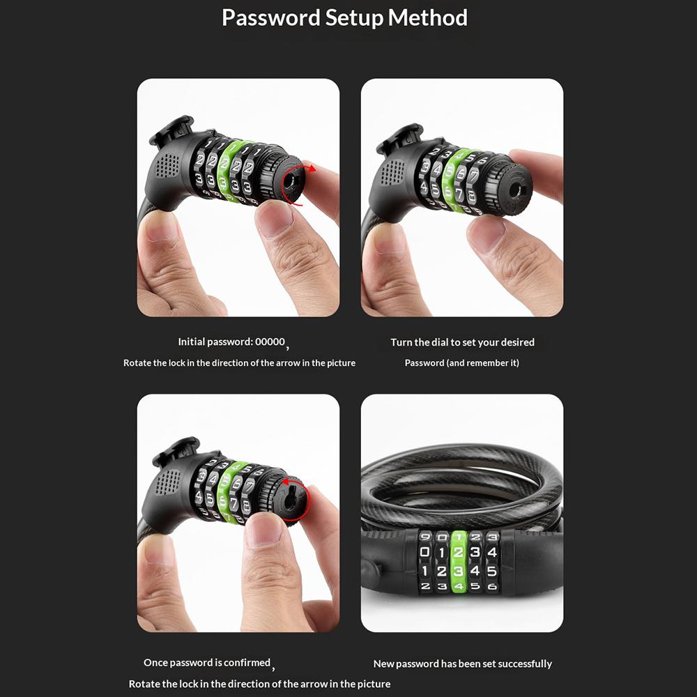 BENGGUO 5-stellige Zahlenschloss für Fahrräder, dickes Stahlkabel, Diebstahlschutz-Sicherheitsschloss mit Halterung