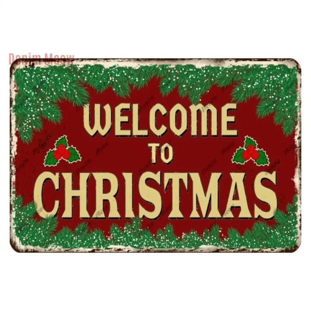 Vintage Christmas Metal Tin Sign Home Festive Wall Decor