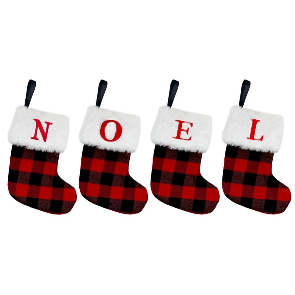 Large Capacity Red Black Checkered Letter Socks Christmas Tree Ornaments  New Year Decoration