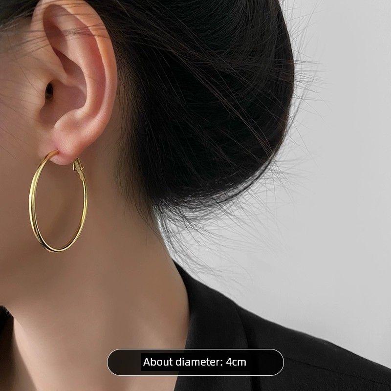 

Accessible Luxury Exaggerating Circle Women s Basic Style Oversized Earrings Gold 4cm [Silver Needle-Electroplated Real Gold]