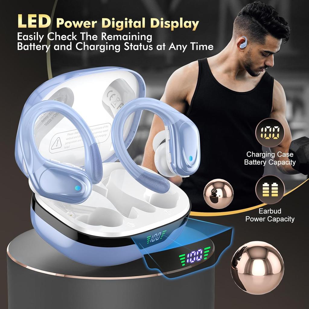 Wireless Earbuds, Sports Bluetooth Headphones, 80Hrs Playtime Ear Buds with LED Power Display, Noise Canceling Headset, IPX7 Waterproof Earphones for