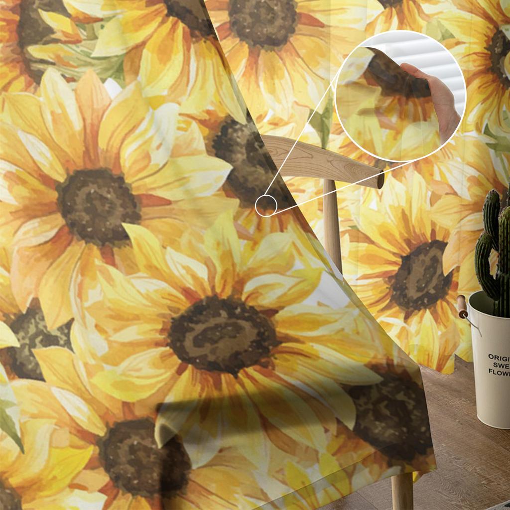 Sonnenblumen Aquarell Blumen Transparente Vorhänge für Wohnzimmerdekoration Fenstergardinen für Küche Tüll Voile Organza Vorhänge