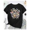 Women Crew Neck Short Sleeve T-Shirt Floral Print Vibrant Flower Design Loose Fit Casual Comfortable Ladies Fashion Top