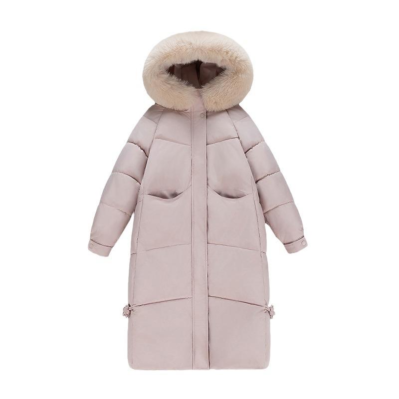 Large Fur Collar Mid-length Down Jacket for Women New Loose Cotton Coat Winter Thickened Knee-high Cotton Jacket