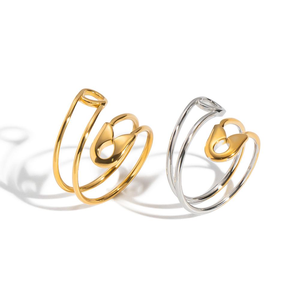 Yori Trendy Fashionable Paperclip Gold Silver Two Tone Open Ring Stainless Steel Charm Finger Jewelry Accessories Gift
