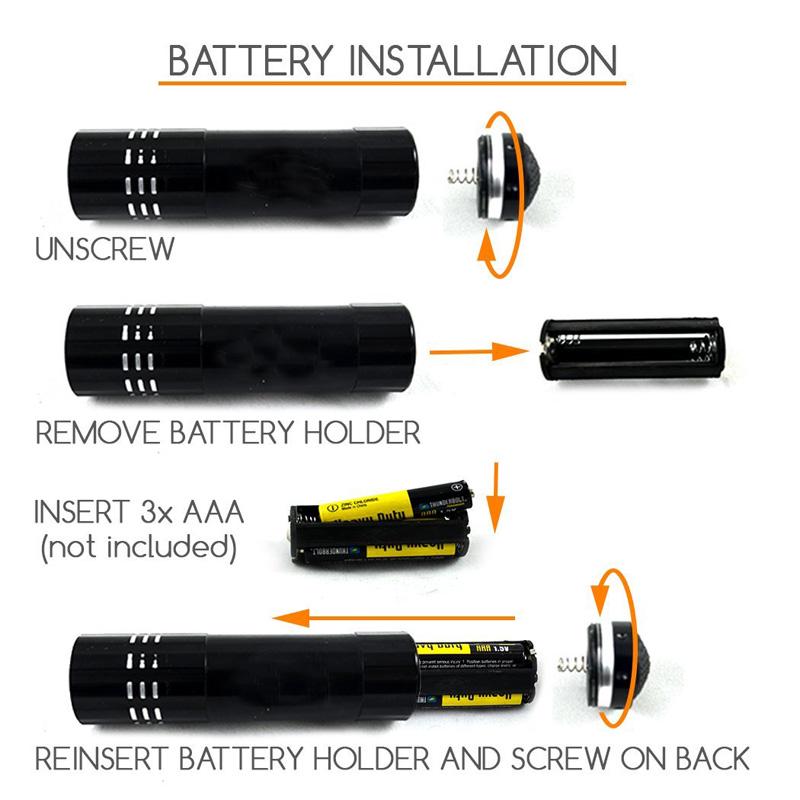 5/10Pcs 9LED Ultra Violet Torch Aluminum Mini 4.5V Banknote Detection Lamp Waterproof Battery Powered Lighting Tool for Outdoor
