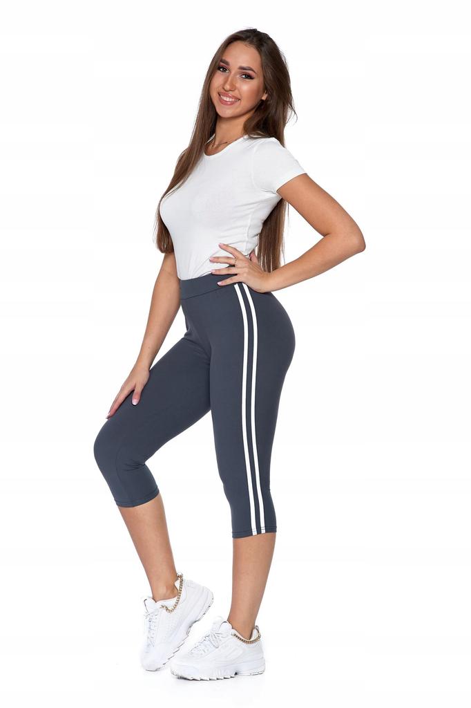 Women's Sports Leggings 3/4 Classic Fit with Stripe MORAJ 3XL Grey
