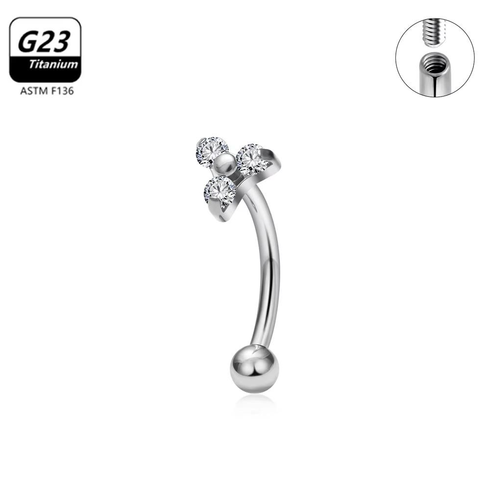 G23 Titanium ASTM-F136 Nternal Thread Eyebrow Piercings Body Jewelry For Women Zircon Earring Star Flower Heart