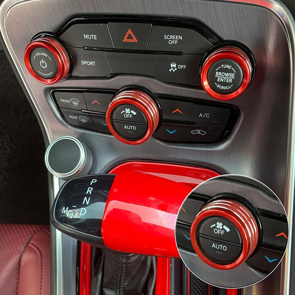 for Dodge Challenger Charger (2015-2021) AC Climate Control Knob Cover Auto Volume Tune Switch CD Button Trim Compatible for Chrysler 300 300s