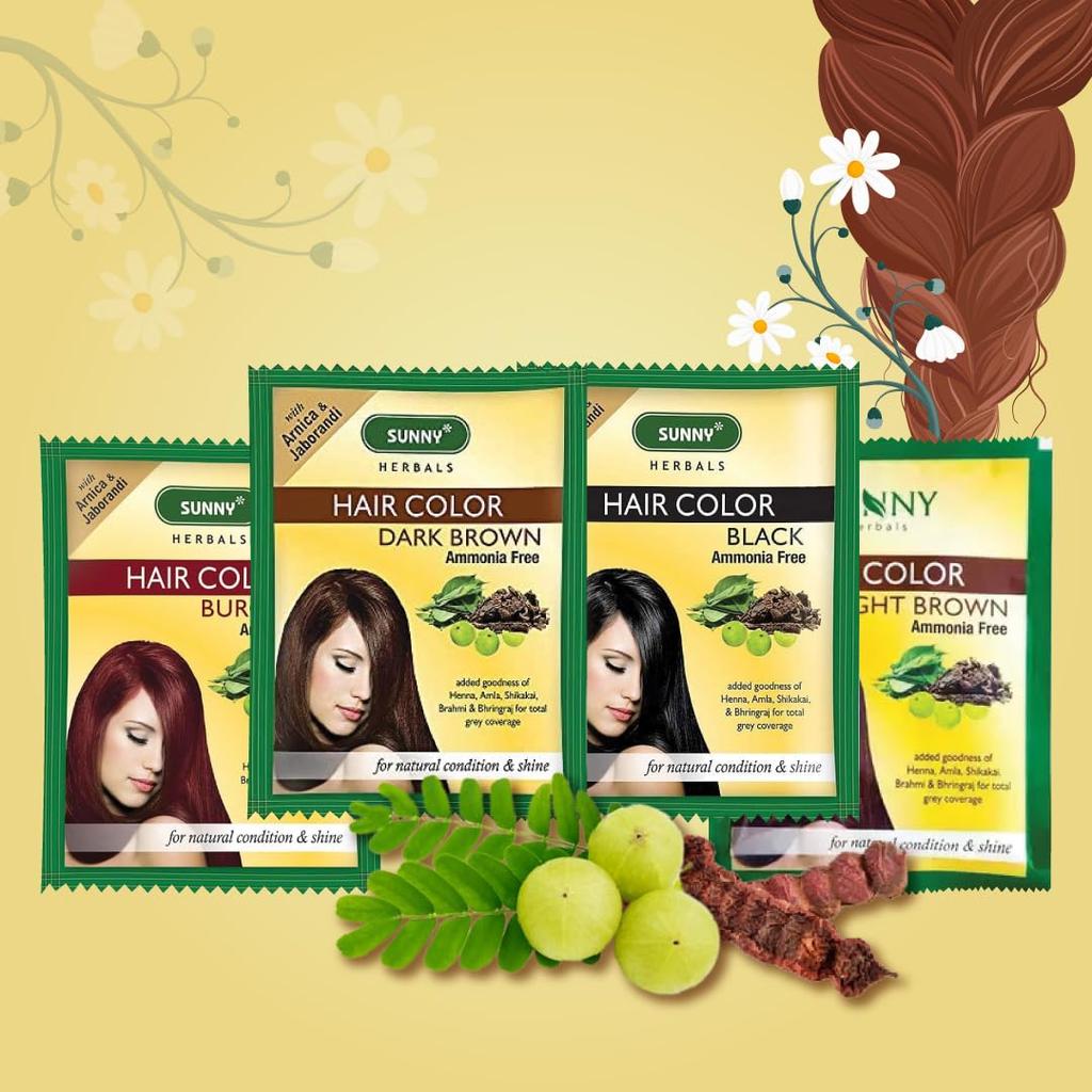 Sunny Herbals Burgundy Hair Color 20G X Pack of 4 | Ammonia-Free Hair Dye for All Hair Types with Natural Herb Blend