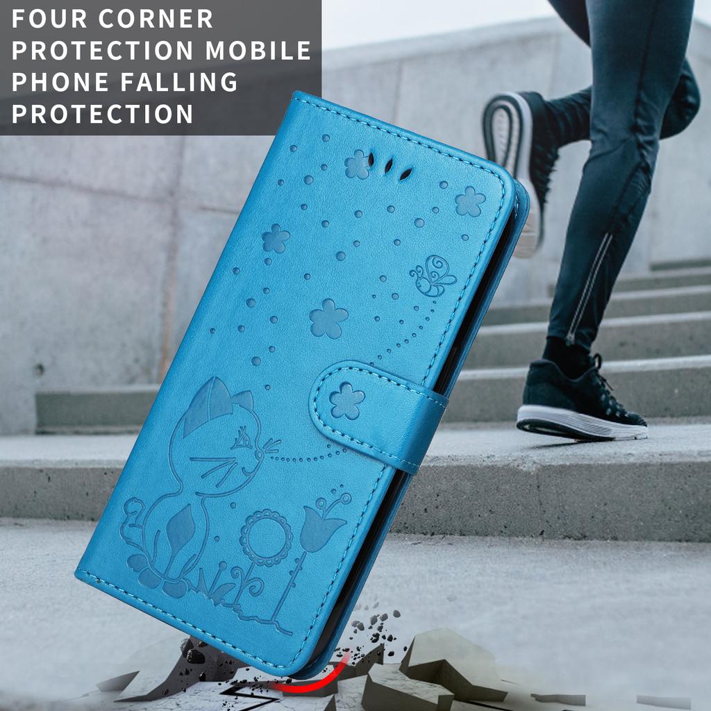 Pro OnePlus Nord CE5 5G/OnePlus Ace 5 Racing 5G Kožené pouzdro peněženka Vzor Kočka Včela Kryt na telefon Stojánek