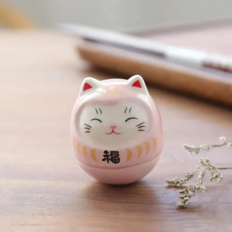 Japanese Ceramic Daruma Crafts Cartoon Lucky Cat Fortune Ornament Landscape Home Decor Accessories Gifts Living Room Decoration