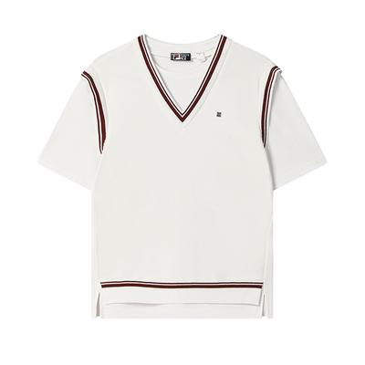 Fila Biała Moda Retro Casual Wygodny Modny Dwuczęściowy Dzianinowy T-shirt z Krótkim Rękawem Damskie Top F11W533102F-WT
