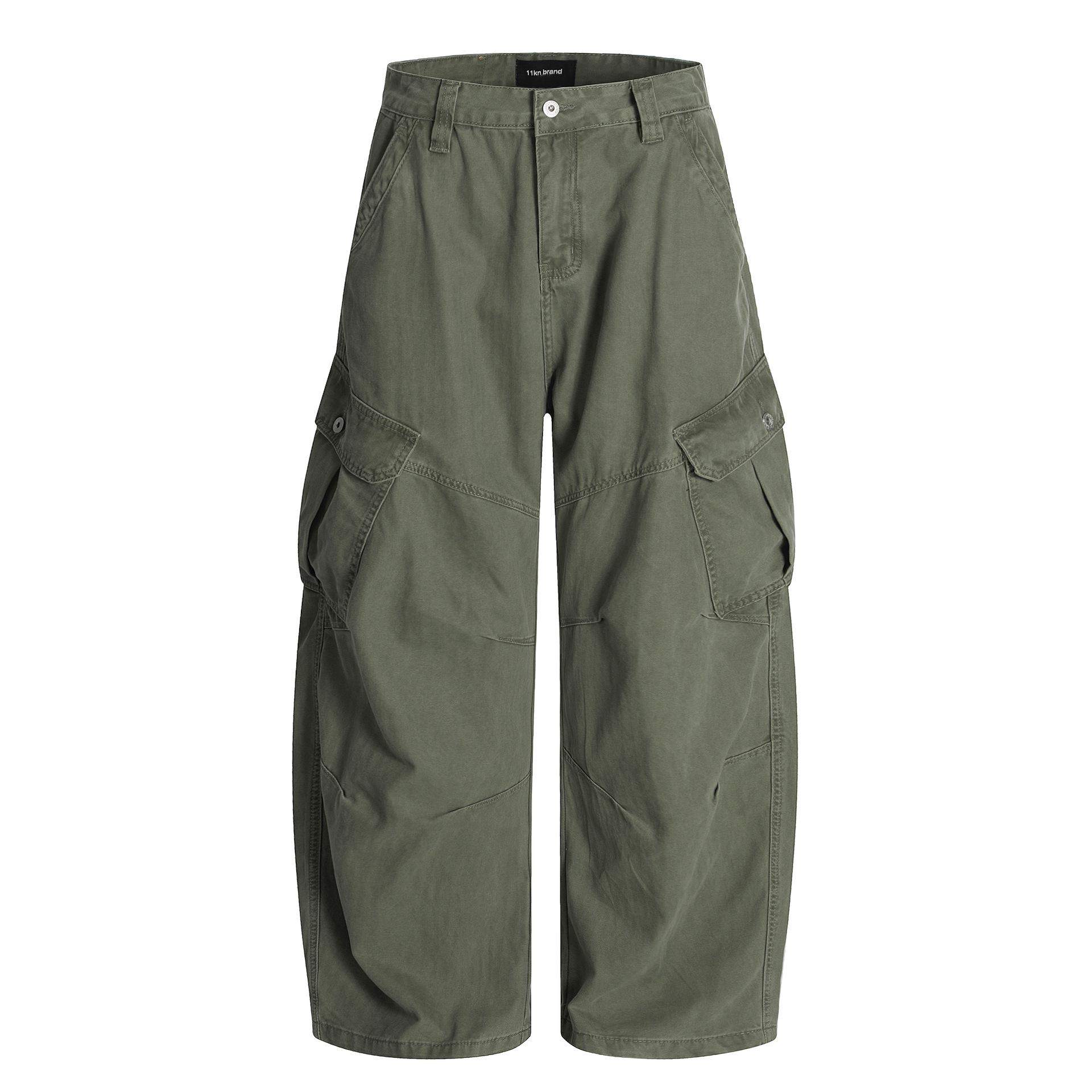Унисекс рабочие брюки в ретро-стиле 11KN: Многокарманный, Стильный, Стройнящий, Свободный крой, Широкие штанины-бананы Large армия зеленый