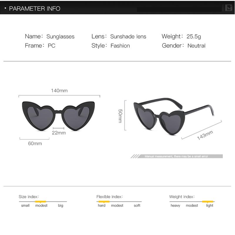 Heart Shaped Sunglasses Women Cat Eye Retro Love UV400 Black White Brand Eyewear Female Sun Glasses Men Shade