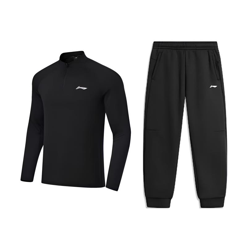 

Li-Ning Простая однотонная футболка с длинным рукавом, на половину молнии, с трехмерным воротником-стойкой, для бега на открытом воздухе, приятная к коже, повседневный спортивный комплект ATLT127-1-AKL73-6 S