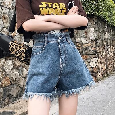 Yaz yeni yırtık kenarlı denim şort kadın Kore versiyonu ince geniş paça A kesim mini şortlar ins modaya uygun çok yönlü yüksek belli şortlar kadınlar için