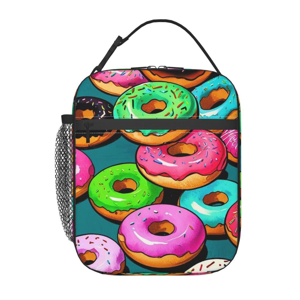 Delicious Donut Pattern Insulated Lunch Bag for Women Kids Leakproof Food Boxes Thermal Lunch Box Tote