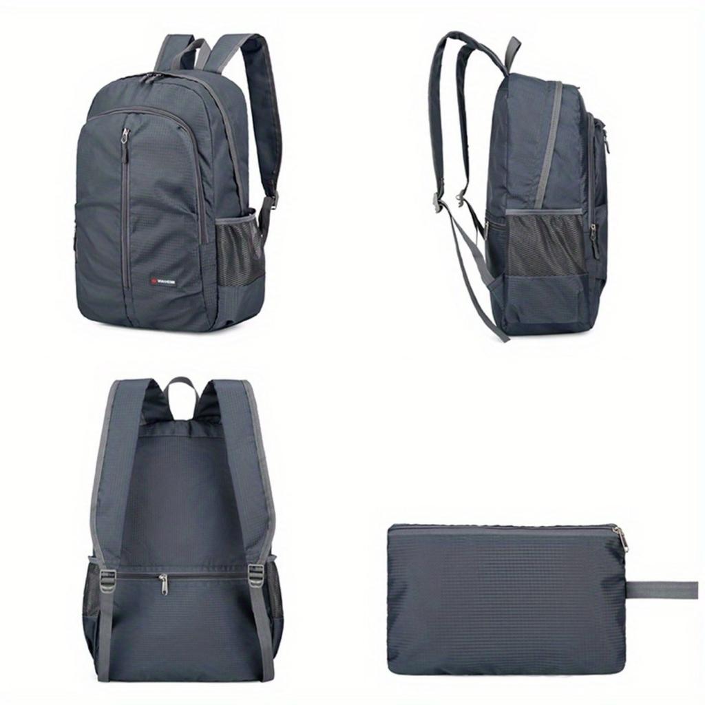 Lightweight Folding Nylon Backpack - Large Capacity Hiking Backpack with Adjustable Shoulder Straps, Multiple Pockets, and Mesh Side Pockets