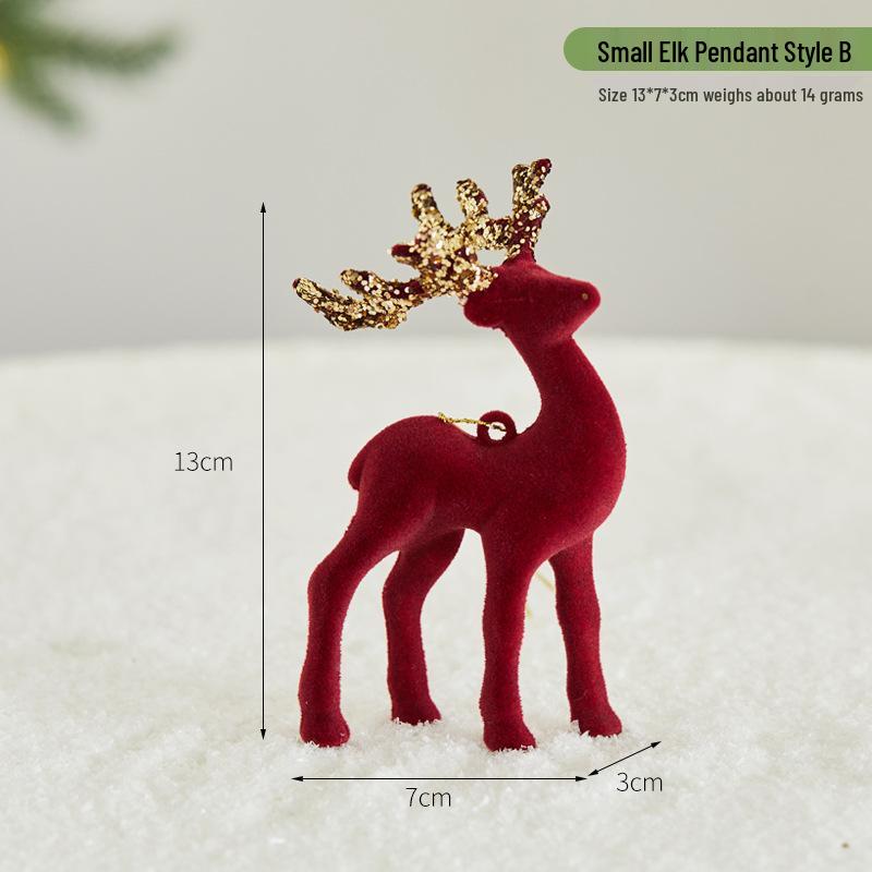 Red Flocked Sequin Elk Holiday Ornament for Desktop or Store Display