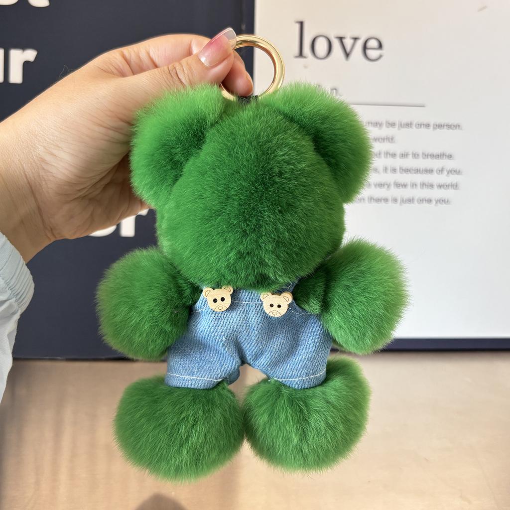 Fluffy Bear Plush Keychain Pendant Rabbit Fur Key Chain Stuffed Toy Key Ring for Women Cute Doll Bag Charm Backpack Keyring Gift