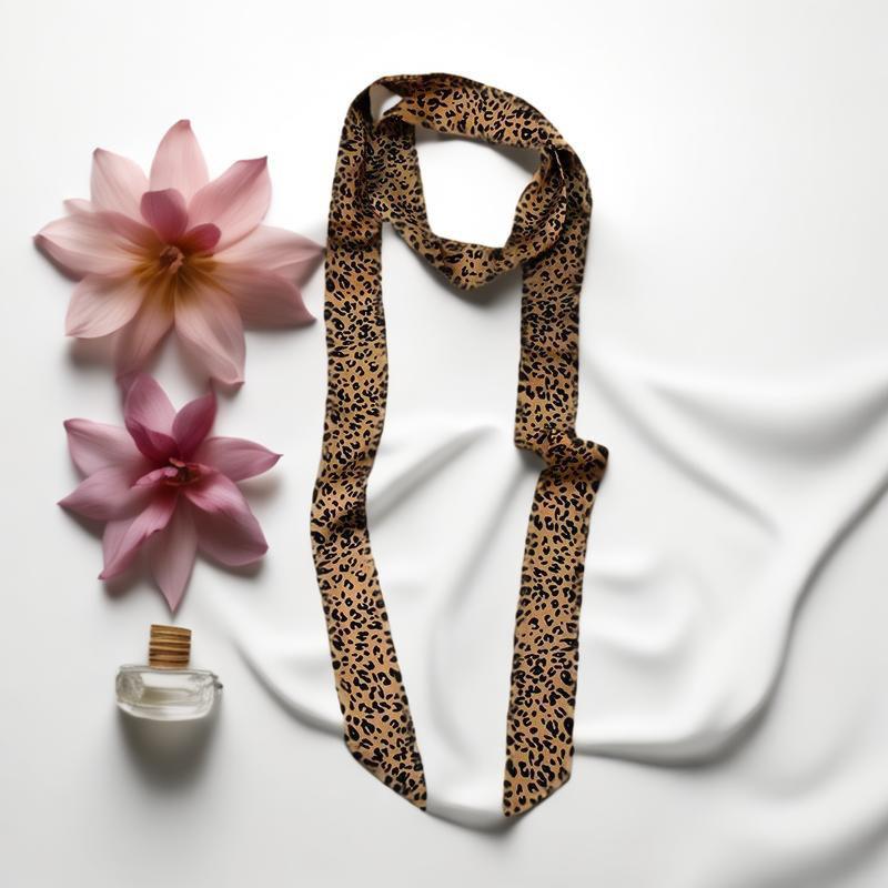 Leopard Retro Ribbon Long Silk Scarf Headband Tie Waistband Bag Handle Accessory Thin Scarf Necktie Women Neck Scarves