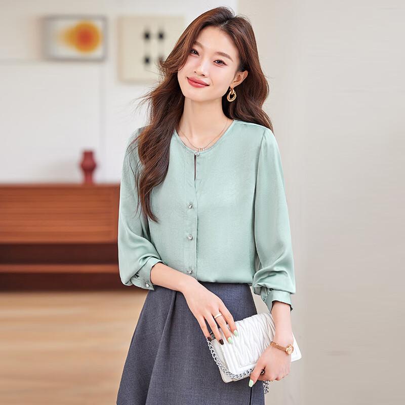 Women s Round Neck Long Sleeve Commuter Blouse L