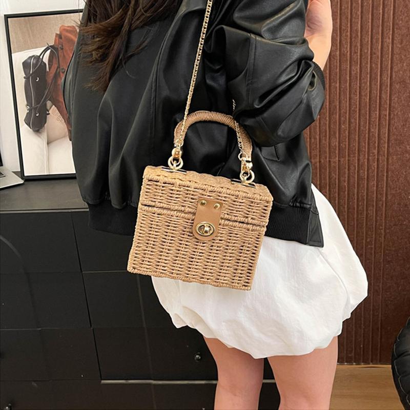 Woven Straw Bags Women's Handbags Bohemian Chic Multi-functional Handbag for A Beach Chain Crosshody Shoulder Bag