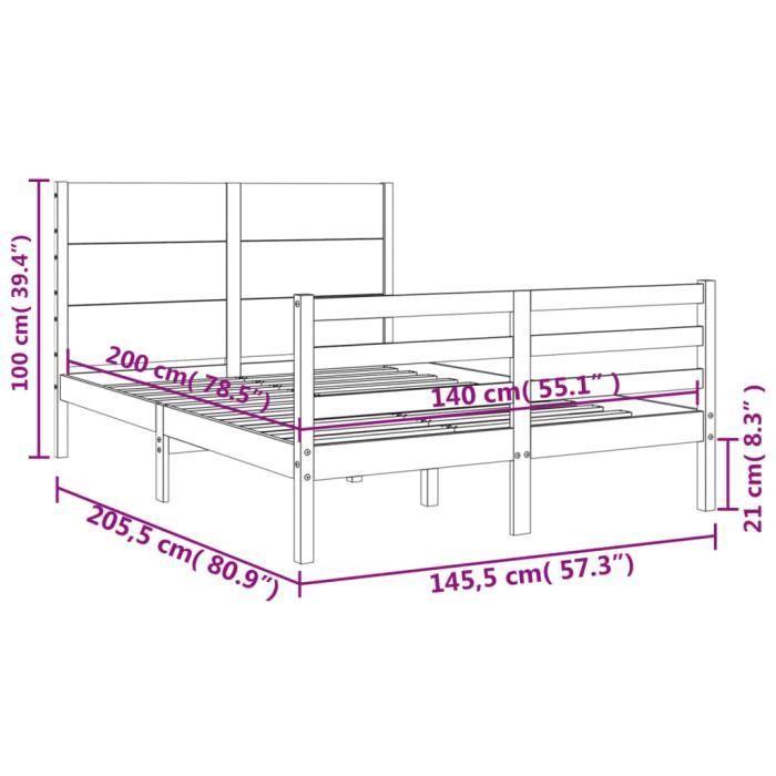 VidaXL Bed Frame with Headboard White 140x200 Cm Solid Wood 3194637