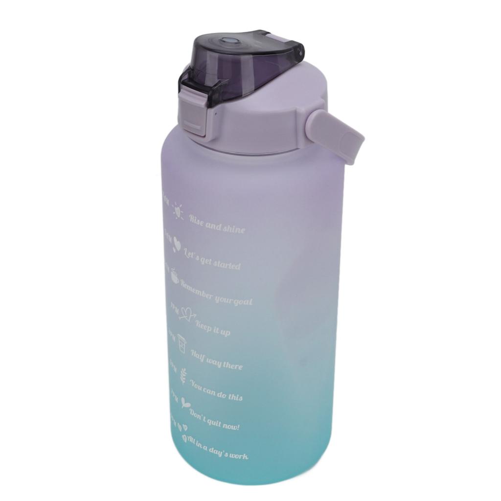 Sports Water Bottle 2000ml Gradient Frosted   Water Bottle with Handle Straw Silicone Hose Water Bottle for Running