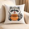 Character Cute Little Raccoon Cushion Cover Linen AntiMite Antibacterial Cushion Cover Invisible Zipper Sofa Decor