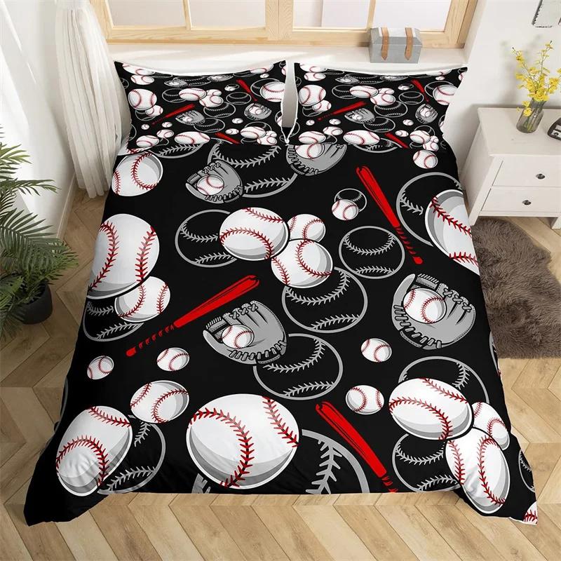 Set Biancheria da Letto Baseball per Bambini Set Copripiumino Sport con Palla Singolo King per Ragazzi Adolescenti Poliestere Mazza da Baseball Guanti Copripiumino