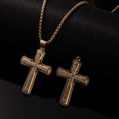 Tide Cool Punk Cross Necklace Style Retro English Portrait Titanium Steel Chain Personality Hip Hop Item Jewelry