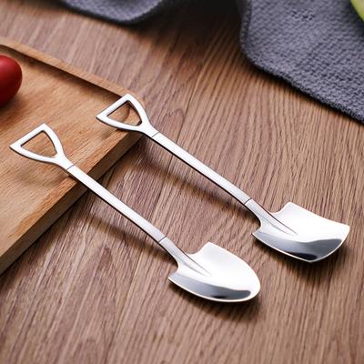 4Pcs Silver 304 Stainless Steel Spade Spoon Retro Kitchen Tableware Watermelon Ice Cream Honey Creative Personality Spoons