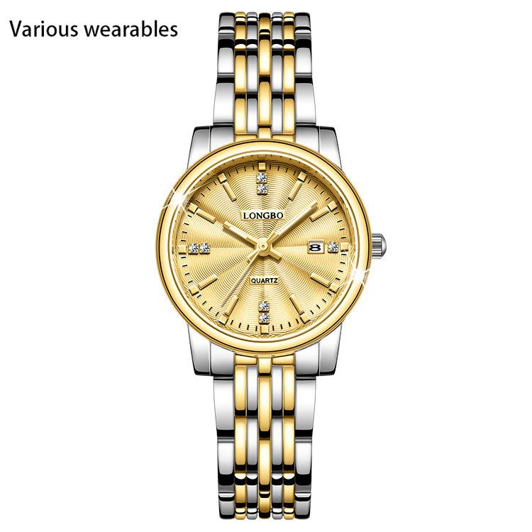 Lovers Watch Calendar Waterproof Steel Strap Watch for Men Women