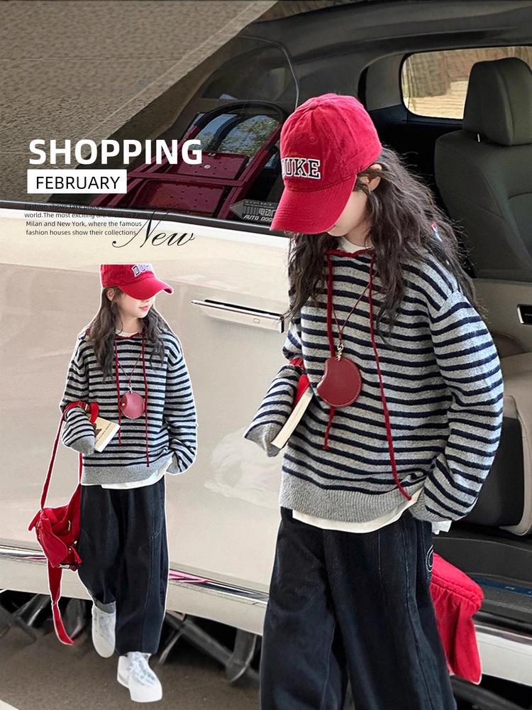 2025 Kinder Strickpullover mit Streifen und Kapuze - Trendiger koreanischer Stil für Jungen & Mädchen, Herbst/Winter